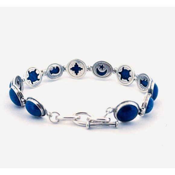 Estate Carolyn Pollack 925 Sterling Silver Lapis Lazuli Toggle Bracelet 7.5" - Picture 3 of 14